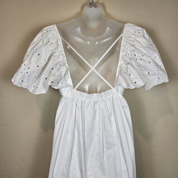En Saison Barnette Maxi Dress Eyelet Lace Flutter Sundress Cottage Boho White S - Picture 11 of 16